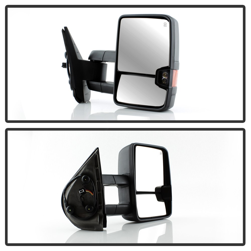 Spyder Auto Exterior Towing Mirror, Replacement, Direct-Fit, With Amber Lens LED Turn Signal, Heated, Black, Set of 2 – 9936692