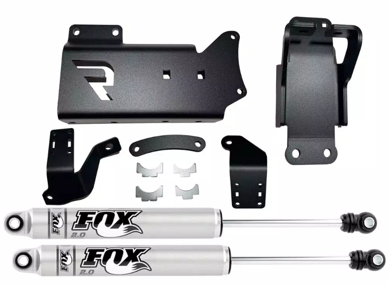 Superlift Steering Stabilizer, Fox 2.0 Series, Dual, Silver Stabilizers, With Brackets/ Hardware, Set of 2 – 92773-1