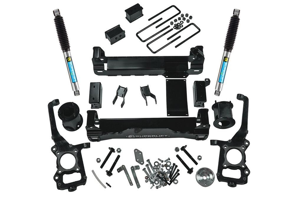 Superlift Lift Kit Suspension, 6 Inch Front Lift, 6 Inch Rear Lift, With Rear Bilstein Shock Absorbers IN Kit, Black Components/ Silver Shocks – K105B