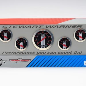Stewart Warn Gauge Fuel Level/ Oil Pressure/ Speedometer/ Voltmeter/ Water Temperature, Gauge Kit, Muscle Series, Black Face, Red Pointer – 838447