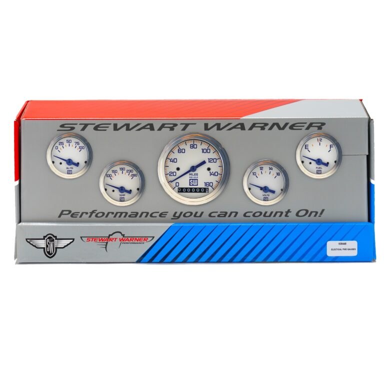 Stewart Warn Gauge Fuel Level/ Oil Pressure/ Speedometer/ Voltmeter/ Water Temperature, Gauge Kit, Mariner Series, White Face, Blue Pointer – 838448