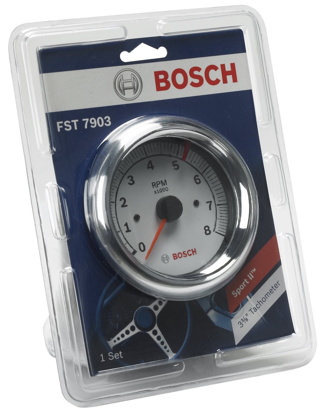Sunelect/Spx Tachometer, Super Tach II ®, 3-3/8 Inch, Electrical, Analog Display, 0 to 8000 RPM, White Face/ Chrome Bezel/ Red Needle – SP0F000020
