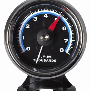 Sunelect/Spx Tachometer, Retro Line ™, 3-3/8 Inch, 250 Degree Sweep, Analog Display, 0 to 8000 RPM, Black Face/ Chrome Bezel/ Red Needle – SP0F000062