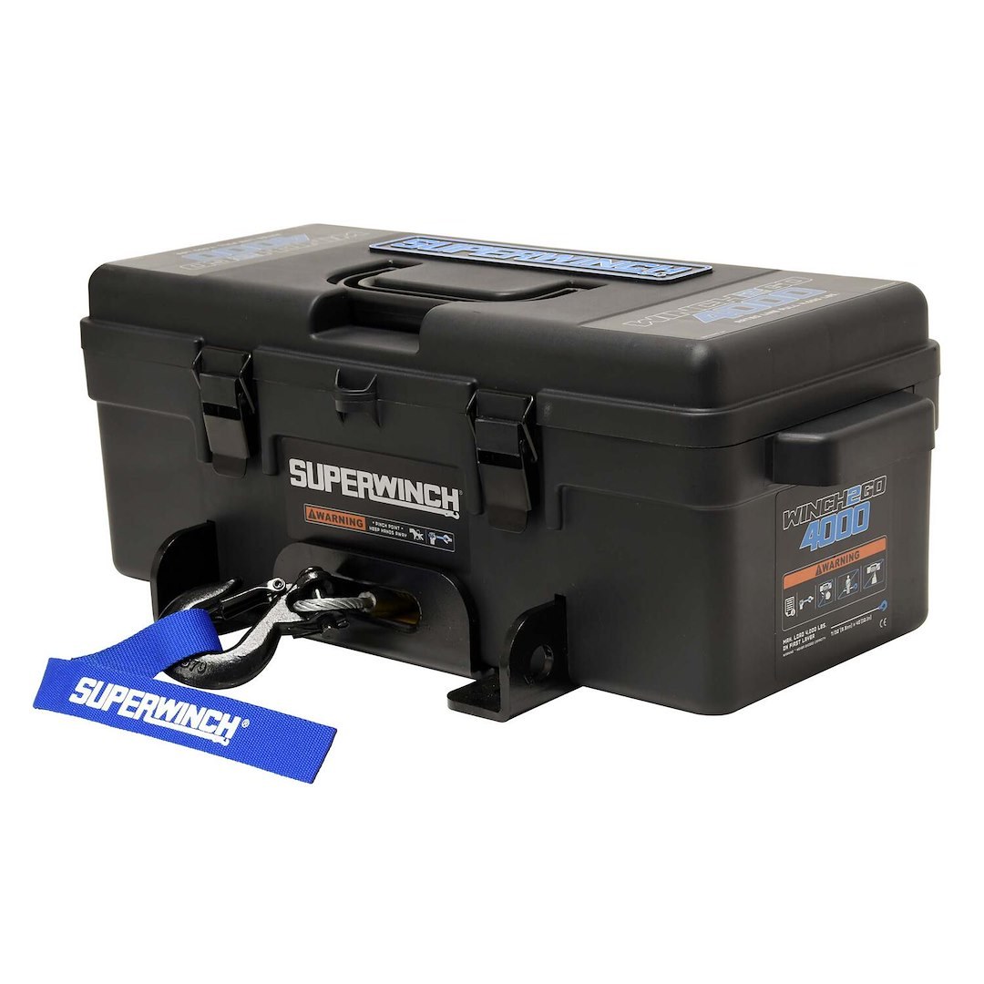 Superwinch Winch, Winch2Go, Portable with Tool Box Enclosure, 12 Volt Electric, 4000 Pound Line Pull Capacity, 50 Foot Wire Rope – 1140222