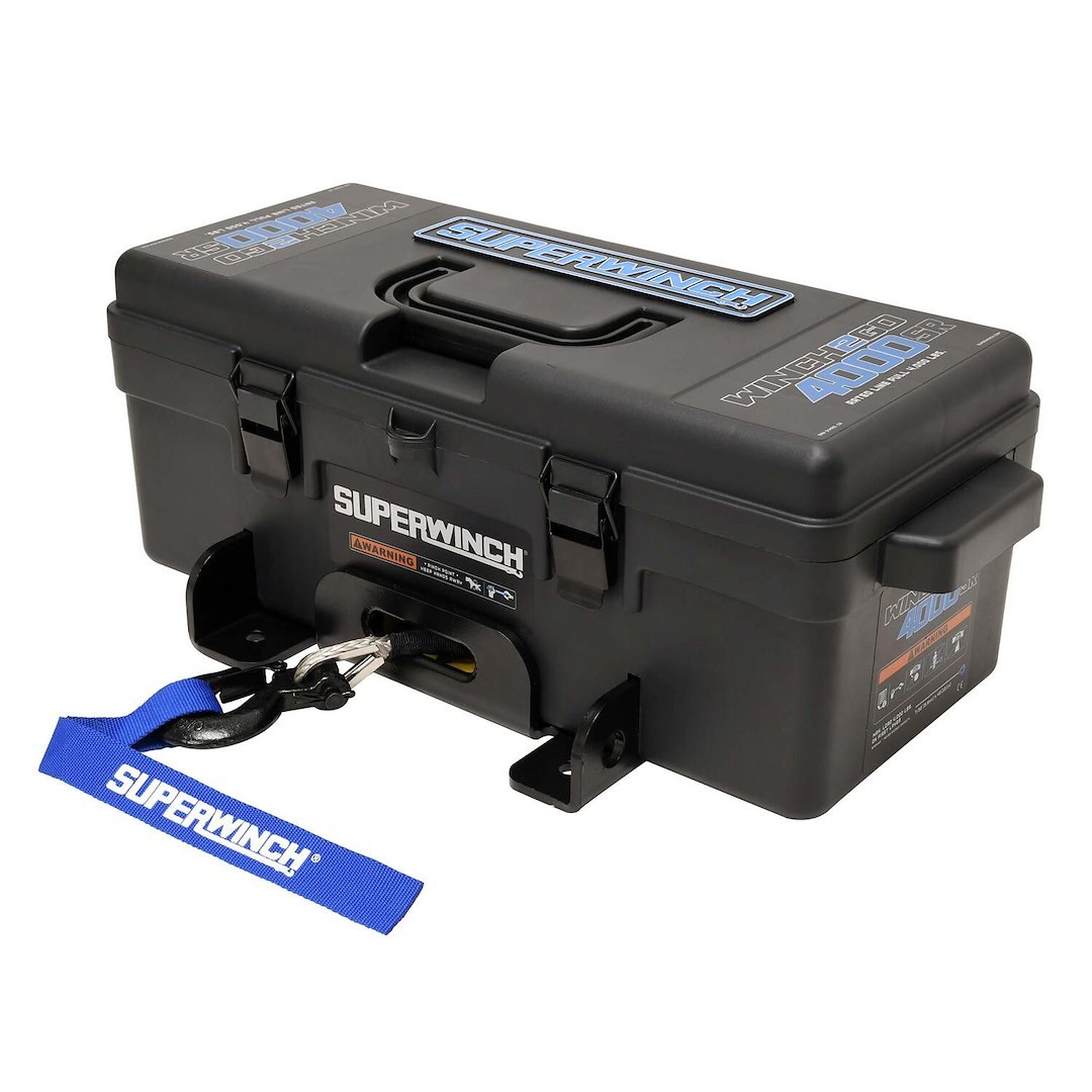 Superwinch Winch, Winch2Go, Portable with Tool Box Enclosure, 12 Volt Electric, 4000 Pound Line Pull Capacity, 50 Foot Synthetic Rope – 1140232