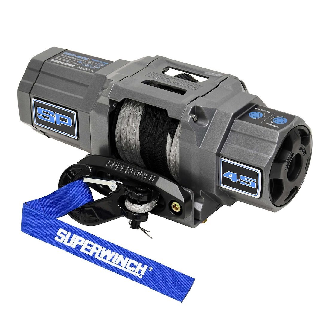 Superwinch Winch, SP45 Series, Vehicle Mounted, Vehicle Recovery Winch, 4500 Pound Line Pull Capacity, 1/4 Inch X 40 Foot Synthetic Rope – 1145250