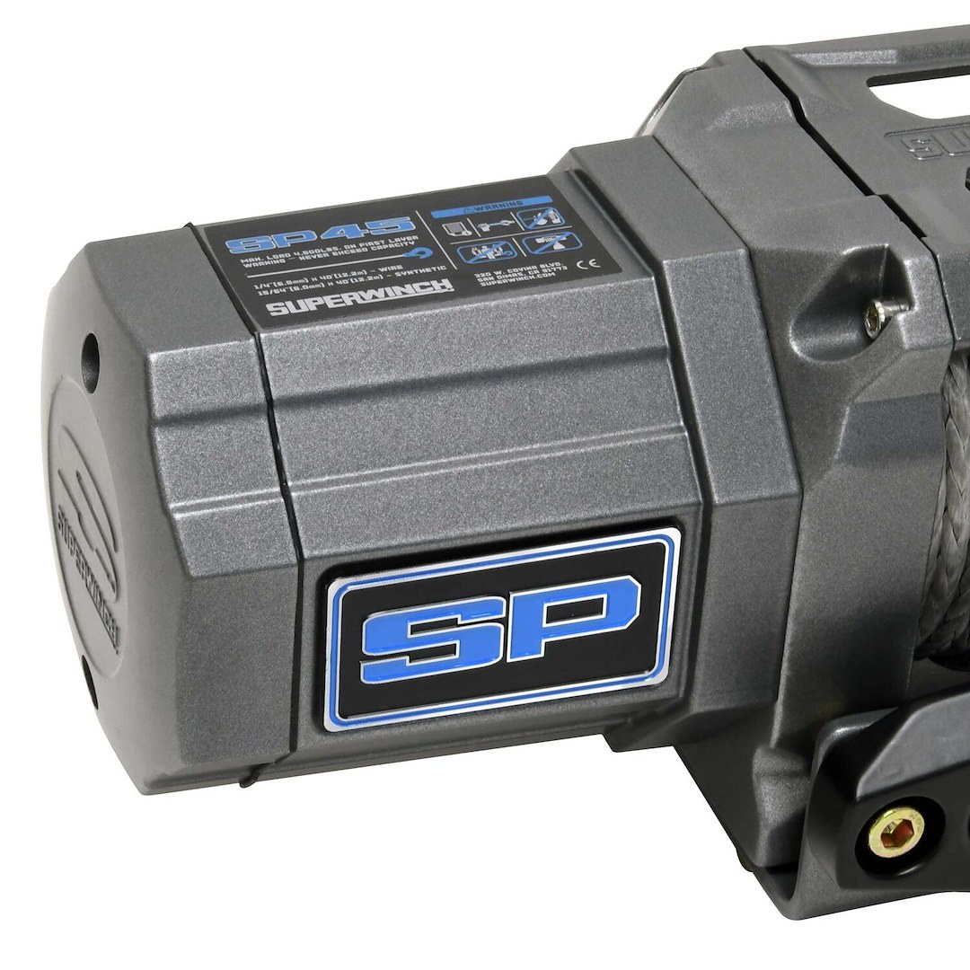 Superwinch Winch, SP45 Series, Vehicle Mounted, Vehicle Recovery Winch, 4500 Pound Line Pull Capacity, 1/4 Inch X 40 Foot Synthetic Rope – 1145250