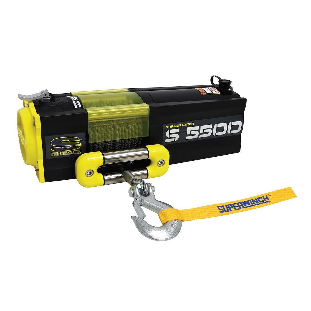 Superwinch Winch, S Series, Vehicle Mounted, Trailer Winch, 12 Volt Electric, 5500 Pound Line Pull Capacity, 9/32 Inch X 60 Foot Wire Rope – 1455200