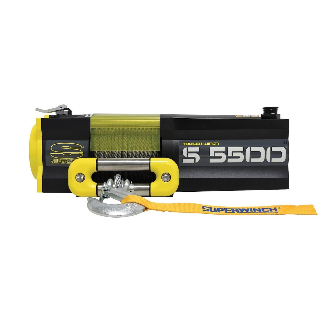 Superwinch Winch, S Series, Vehicle Mounted, Trailer Winch, 12 Volt Electric, 5500 Pound Line Pull Capacity, 9/32 Inch X 60 Foot Wire Rope – 1455200