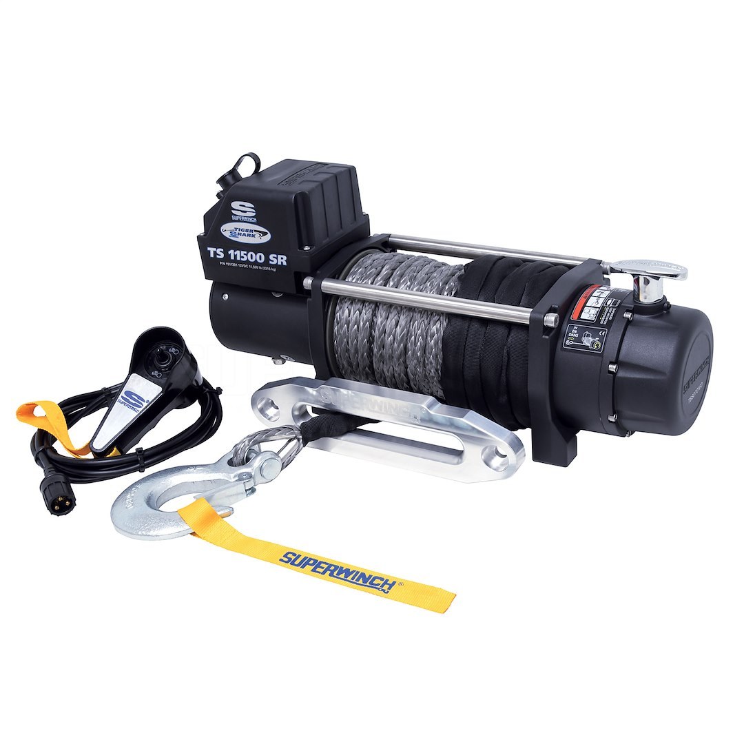 Superwinch Winch, Tiger Shark, Vehicle Mounted, Vehicle Recovery, 12 Volt Electric, 11500 Pound Line Pull Capacity – 1511201