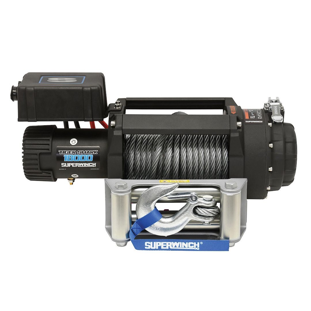 Superwinch Winch, Tiger Shark, Vehicle Mounted, Vehicle Recovery, 12 Volt Electric, 18000 Pound Line Pull Capacity, 85 Foot Wire Rope – 1518000