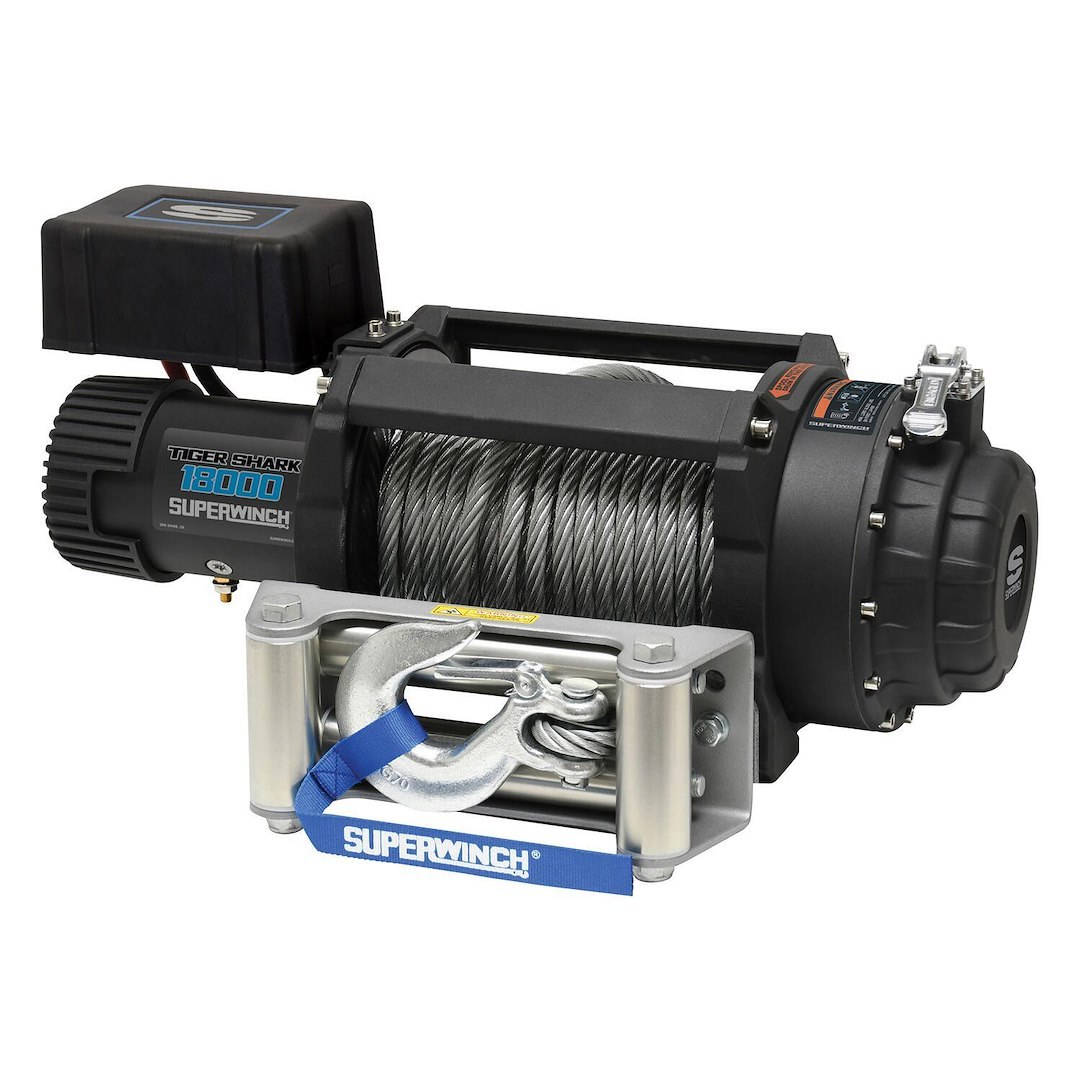 Superwinch Winch, Tiger Shark, Vehicle Mounted, Vehicle Recovery, 12 Volt Electric, 18000 Pound Line Pull Capacity, 85 Foot Wire Rope – 1518000