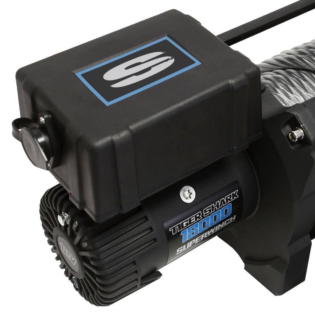 Superwinch Winch, Tiger Shark, Vehicle Mounted, Vehicle Recovery, 12 Volt Electric, 18000 Pound Line Pull Capacity, 85 Foot Wire Rope – 1518000