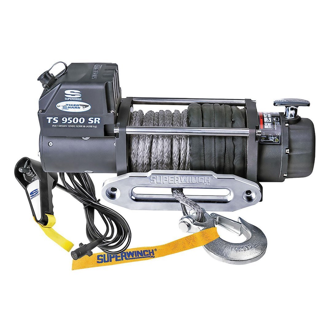 Superwinch Winch, Tiger Shark, Vehicle Mounted, Vehicle Recovery, 12 Volt Electric, 9500 Pound Line Pull Capacity, 80 Foot Synthetic Rope – 1595201