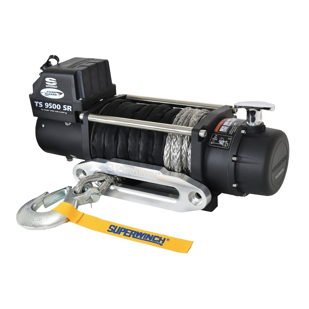 Superwinch Winch, Tiger Shark, Vehicle Mounted, Vehicle Recovery, 12 Volt Electric, 9500 Pound Line Pull Capacity, 80 Foot Synthetic Rope – 1595201