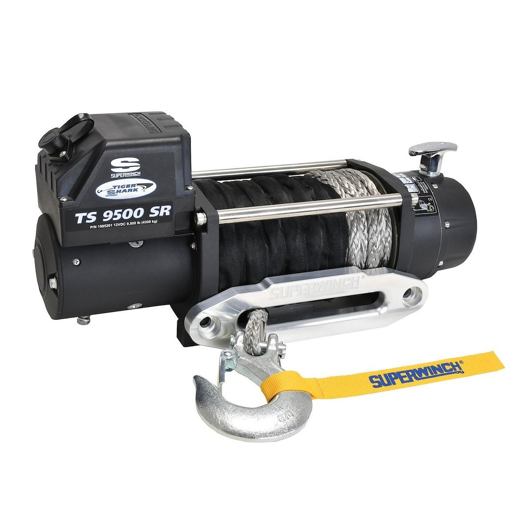 Superwinch Winch, Tiger Shark, Vehicle Mounted, Vehicle Recovery, 12 Volt Electric, 9500 Pound Line Pull Capacity, 80 Foot Synthetic Rope – 1595201