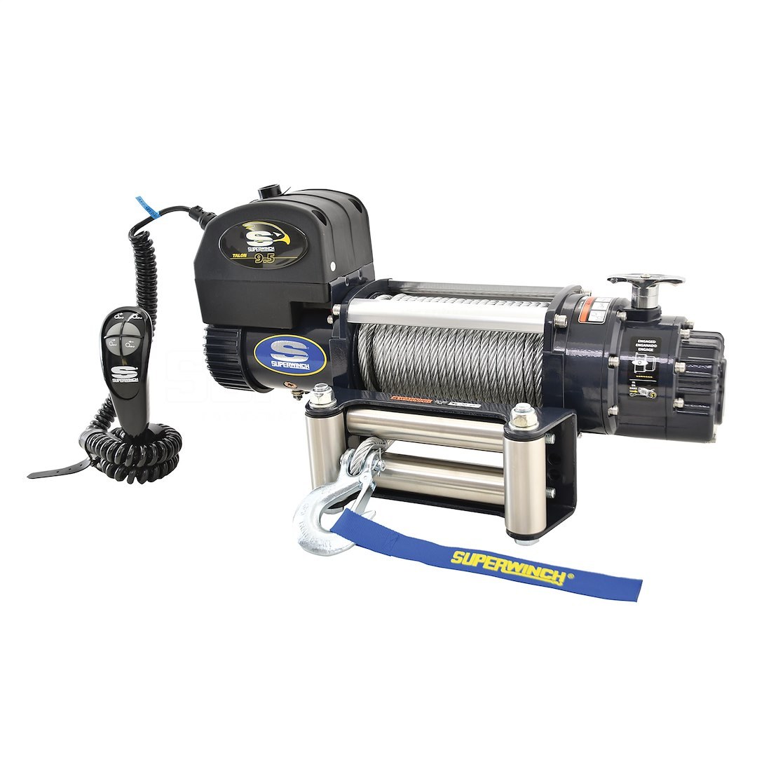 Superwinch Winch, Talon 9.5, Vehicle Mounted, Vehicle Recovery, 12 Volt Electric, 9500 Pound Line Pull Capacity, 85 Foot Wire Rope – 1695200