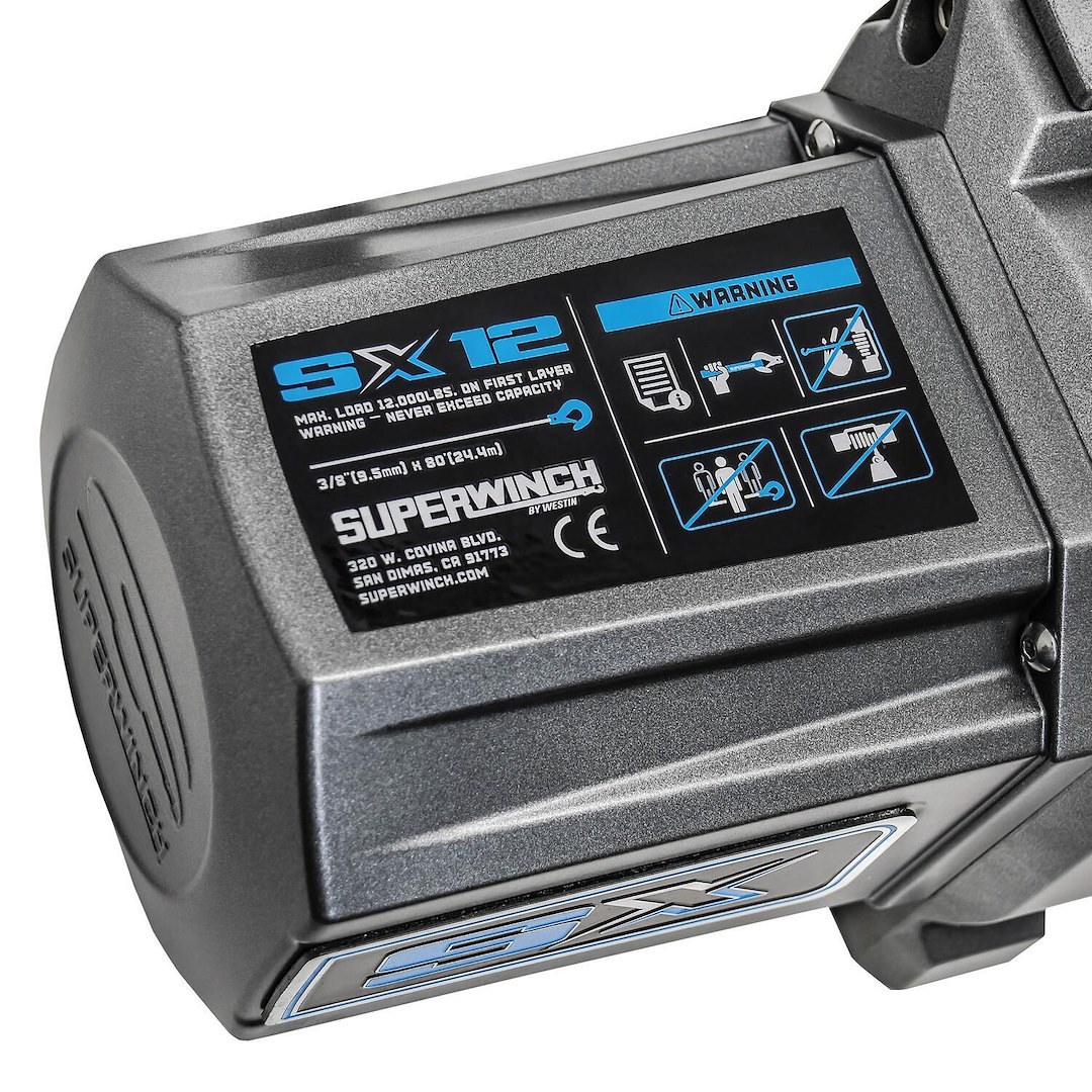 Superwinch Winch, Sx Series, Vehicle Mounted, Vehicle Recovery Winch, 12 Volt, 12,000 Pound Line Pull Capacity, 80 Foot Synthetic Rope – 1712201
