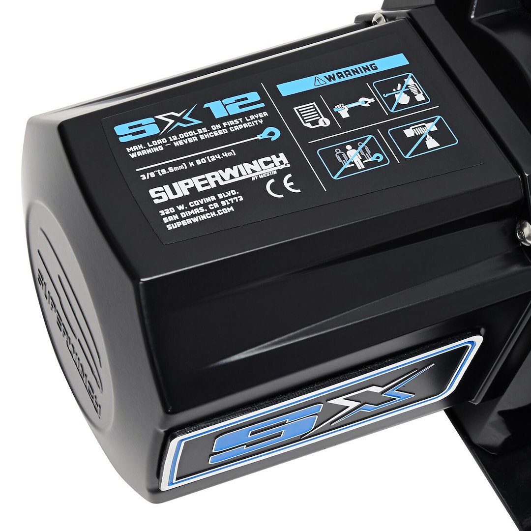 Superwinch Winch, Sx Series, Vehicle Mounted, Vehicle Recovery, 12 Volt DC, 12000 Pound Line Pull Capacity, 80 Foot Synthetic Rope – 1712204