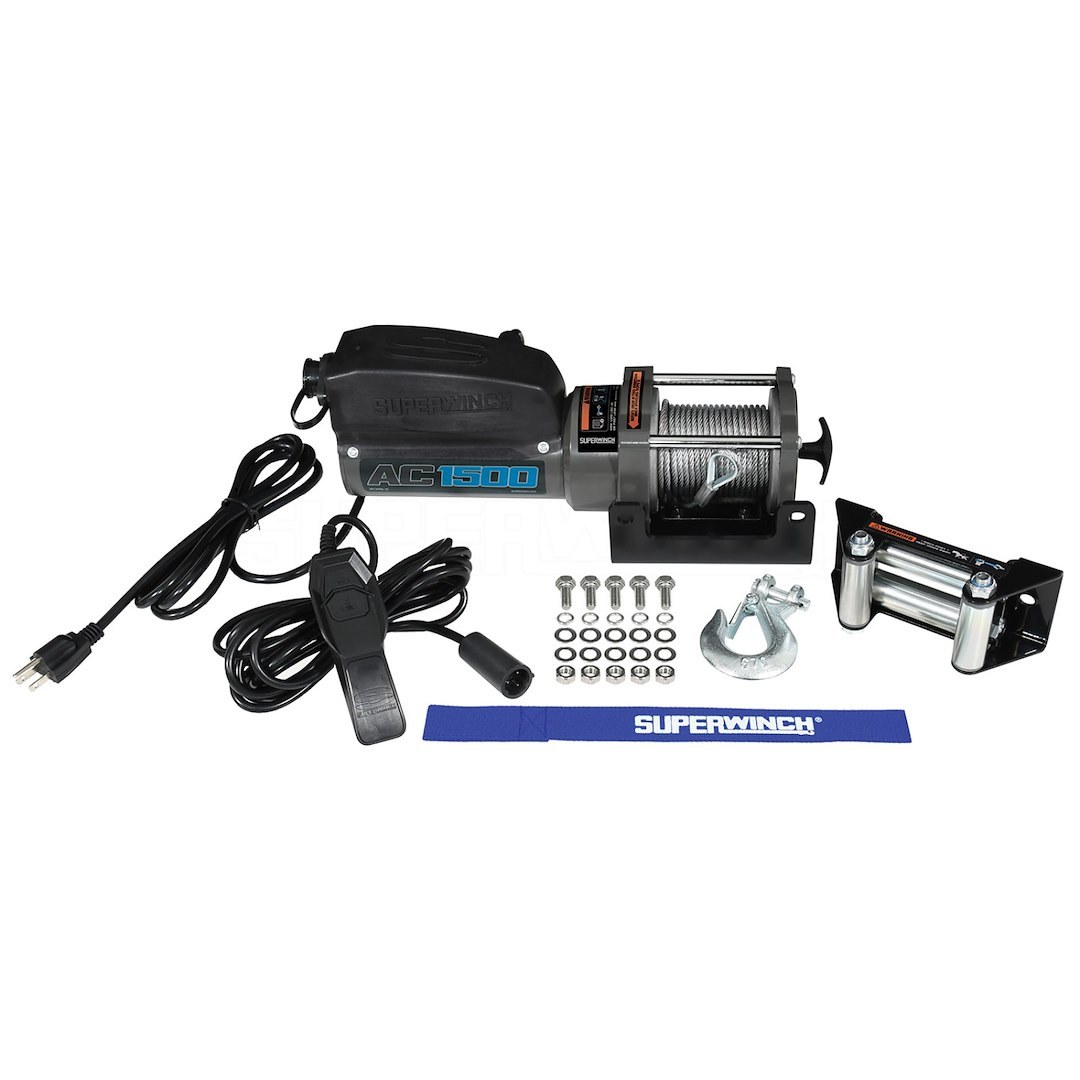 Superwinch Winch, AC Power Series, Wall or Beam Mounted, Utility Winch, 120 Volt AC, 1500 Pound Line Pull Capacity, 35 Foot Wire Rope – 1715001