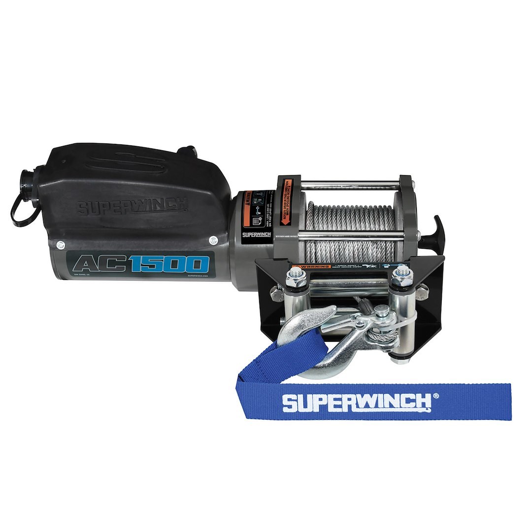 Superwinch Winch, AC Power Series, Wall or Beam Mounted, Utility Winch, 120 Volt AC, 1500 Pound Line Pull Capacity, 35 Foot Wire Rope – 1715001