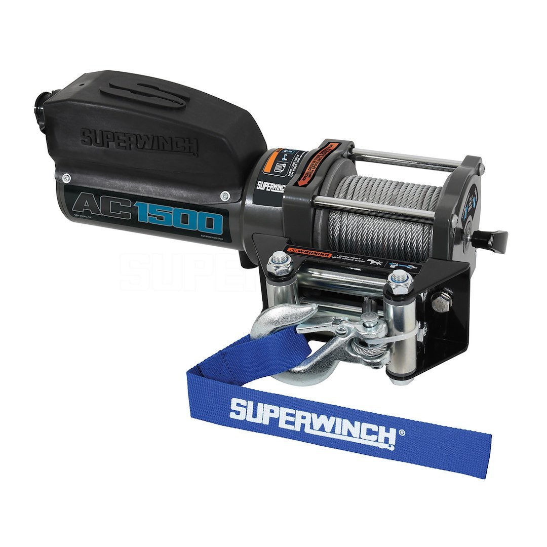 Superwinch Winch, AC Power Series, Wall or Beam Mounted, Utility Winch, 120 Volt AC, 1500 Pound Line Pull Capacity, 35 Foot Wire Rope – 1715001