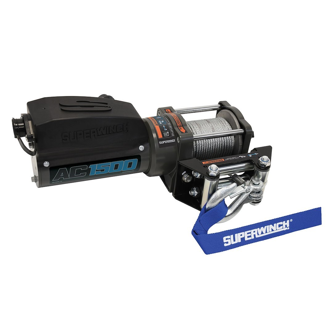 Superwinch Winch, AC Power Series, Wall or Beam Mounted, Utility Winch, 120 Volt AC, 1500 Pound Line Pull Capacity, 35 Foot Wire Rope – 1715001