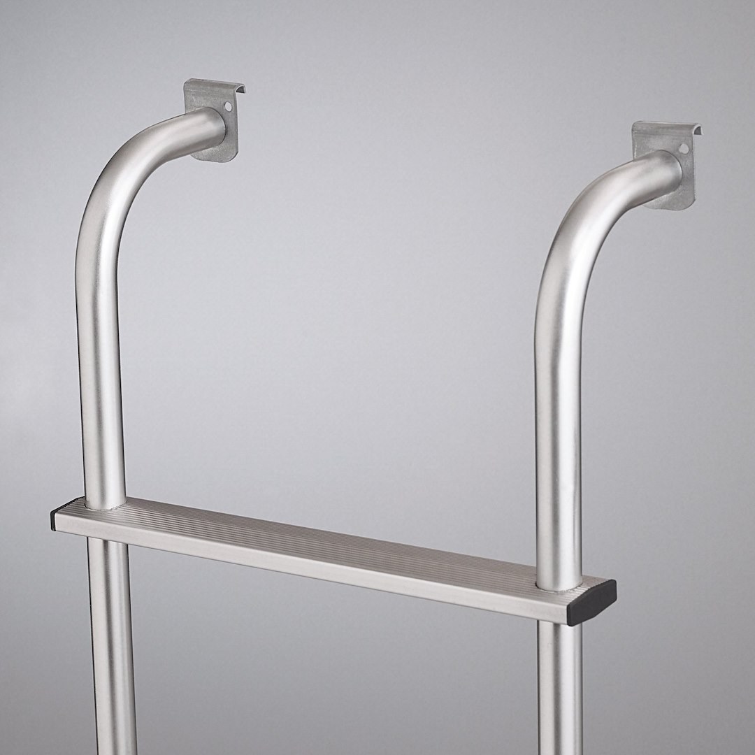 Surco Rear Door Ladder, Non-Slip Tubular, 4 Rungs, Electro-Polished, Silver, Aluminum, Over the Door Hooks – 103H