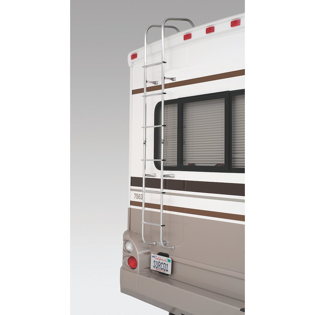 Surco Rear Door Ladder, Universal Hinged, Non-Slip Tubular, 7 Rungs, 96 Inch Height, Electro-Polished, Silver, Aluminum – 501L