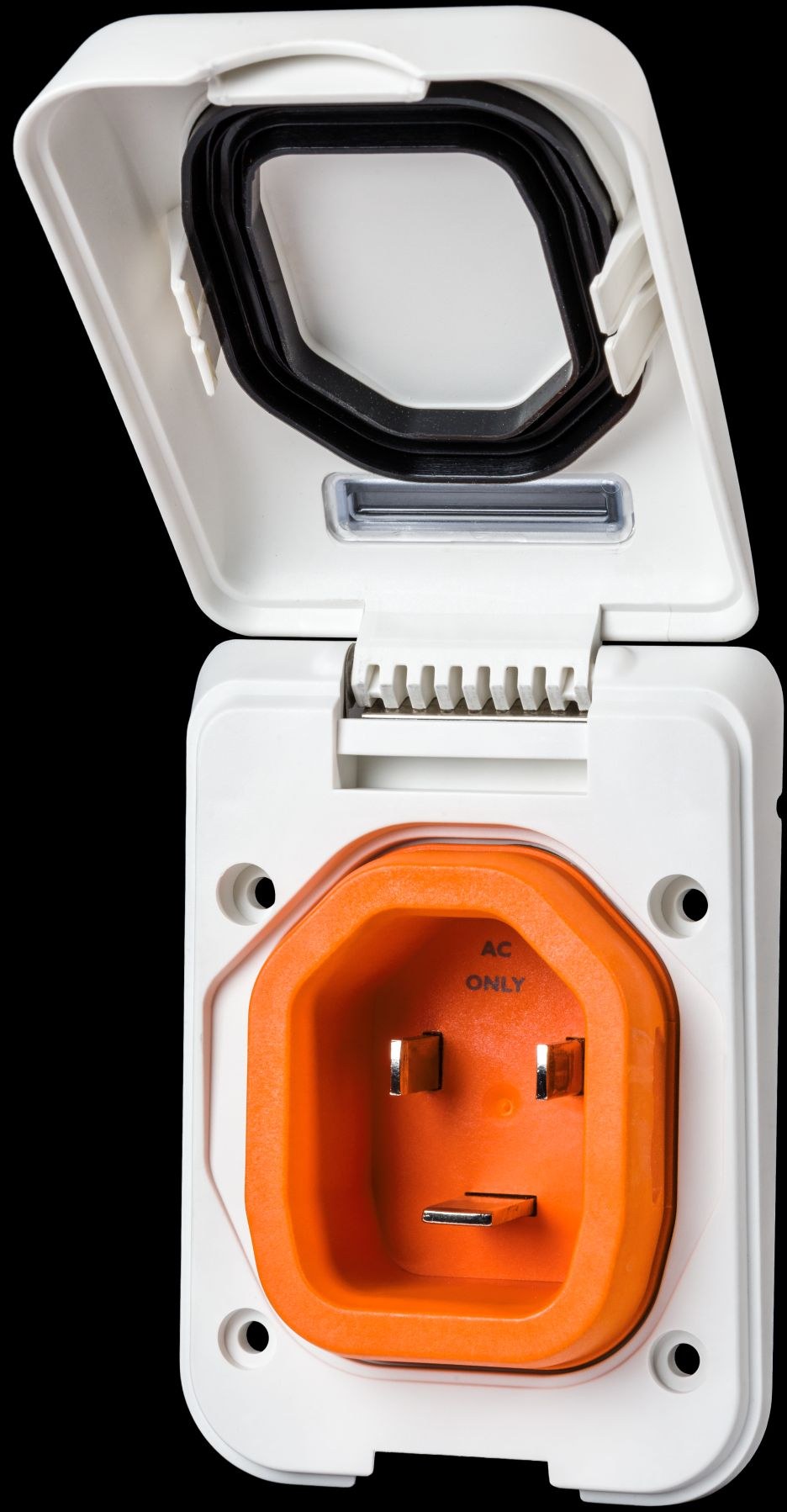 Smart Plug Power Inlet Port, Manual Power Disconnect, 30 Ampere, 125 Volt, Boatside Male Inlet, White, Non-Metallic – B30ASSYPW