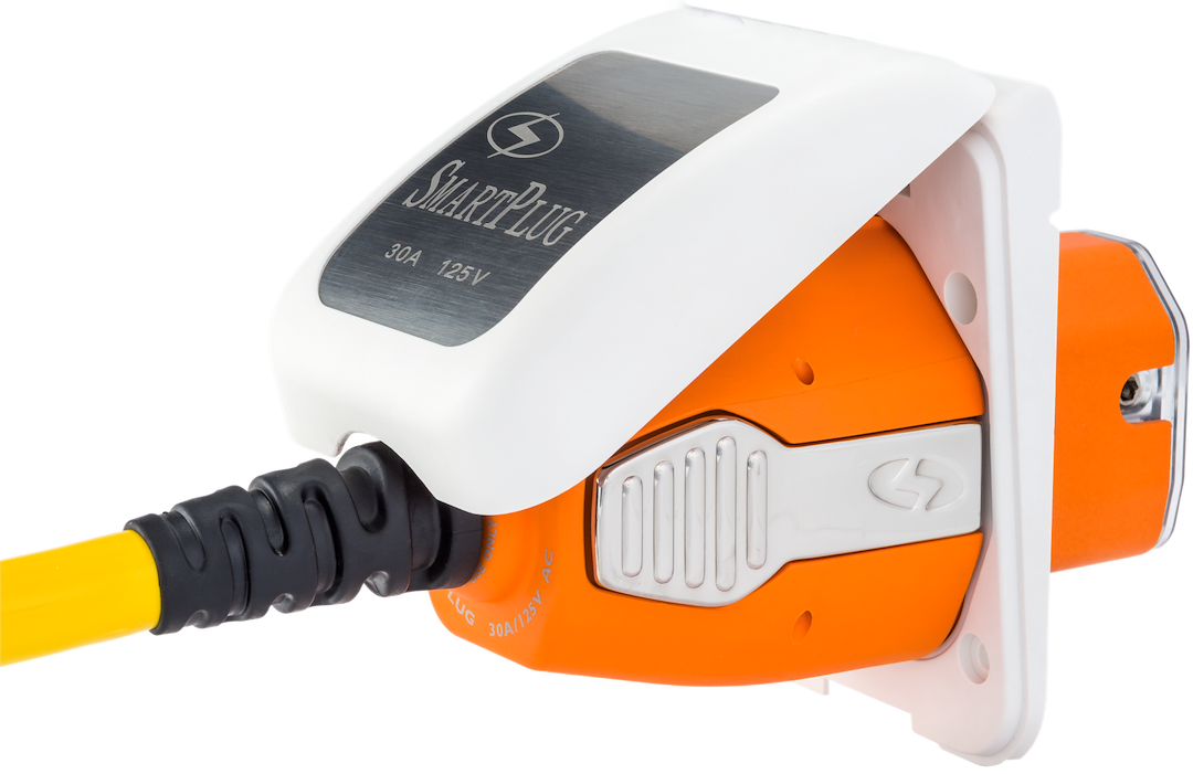Smart Plug Power Inlet Port, Manual Power Disconnect, 30 Ampere, 125 Volt, Boatside Male Inlet, White, Non-Metallic – B30ASSYPW