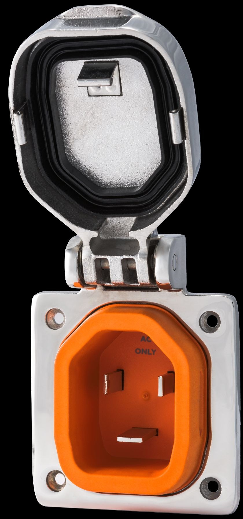 Smart Plug Power Inlet Port, Manual Power Disconnect, 30 Ampere, 125 Volt, Boatside Male Inlet, Stainless Steel, Multi Point Locking System – BM30NT