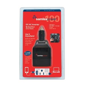 Samlex Amer Power Inverter, Sam Series, Inverts 12 Volt DC to 115 Volt AC, 100 Watt, 90 Percent Efficiency, With 1 AC Outlet – SAM-100-12