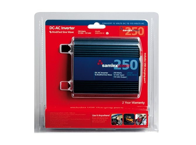 Samlex Amer Power Inverter, Sam Series, Inverts 12 Volt DC to 115 Volt AC, 250 Watt, 25 Amp Continuous Output, 90 Percent Efficiency – SAM-250-12