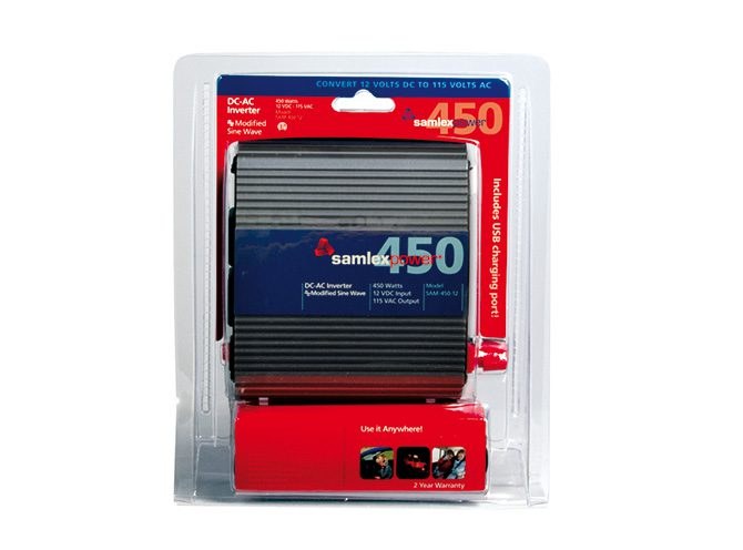 Samlex Amer Power Inverter, Sam Series, Inverts 12 Volt DC to 115 Volt AC, 450 Watt, 45 Amp Continuous Output, 90 Percent Efficiency – SAM-450-12