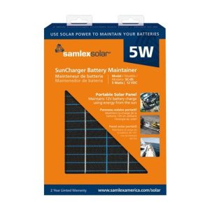 Samlex Amer Battery Charger, Suncharger, For 12 Volt Batteries, 4.8 Watt Solar Panel Charger, Solar Power Supply, 0.30 Amp Charging Current – SC-05
