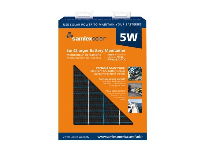 Samlex Amer Battery Charger, Suncharger, For 12 Volt Batteries, 4.8 Watt Solar Panel Charger, Solar Power Supply, 0.30 Amp Charging Current – SC-05