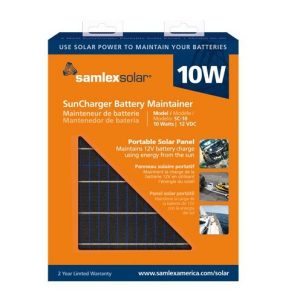 Samlex Amer Battery Charger, Suncharger, For 12 Volt Batteries, 10 Watt Solar Panel Charger, Solar Power Supply, 0.82 Amp Charging Current – SC-10