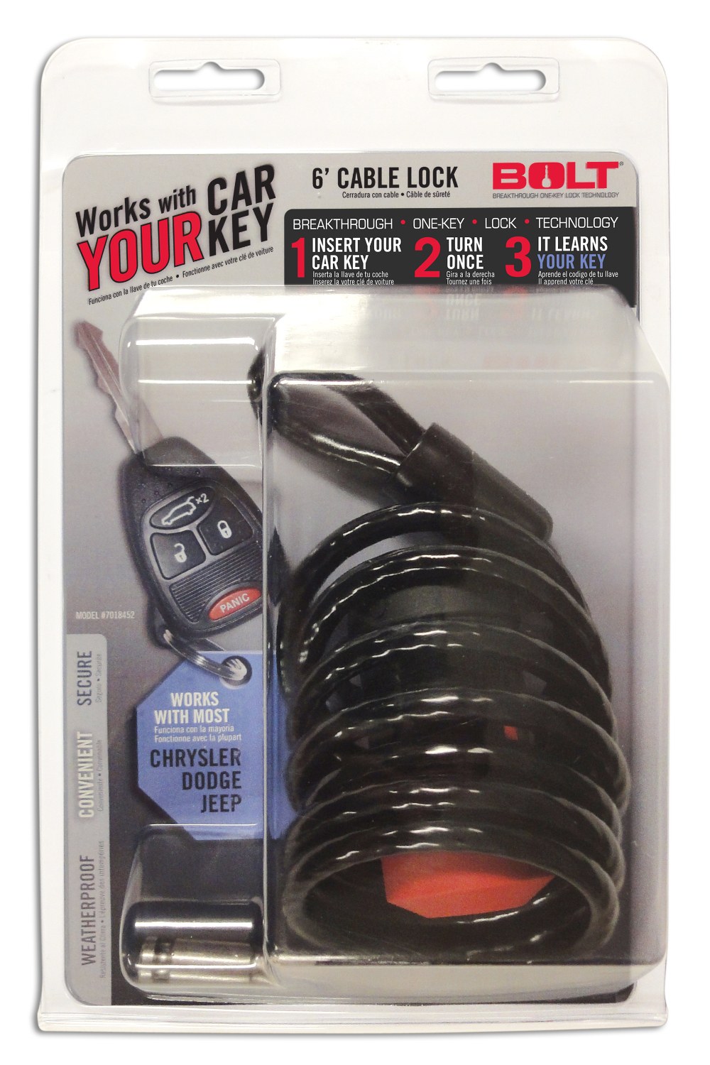 Strattec Sec Cable Lock, 6 Foot Length, Key Lock, 1/4 Inch Black Vinyl Coated Coiled Cable, Opens with Vehicle Ignition Key, 84 Groove Port – 7018452