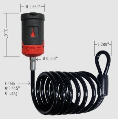 Strattec Sec Cable Lock, 6 Foot Length, Key Lock, 1/4 Inch Black Vinyl Coated Coiled Cable, Opens with Vehicle Ignition Key, 84 Groove Port – 7018452