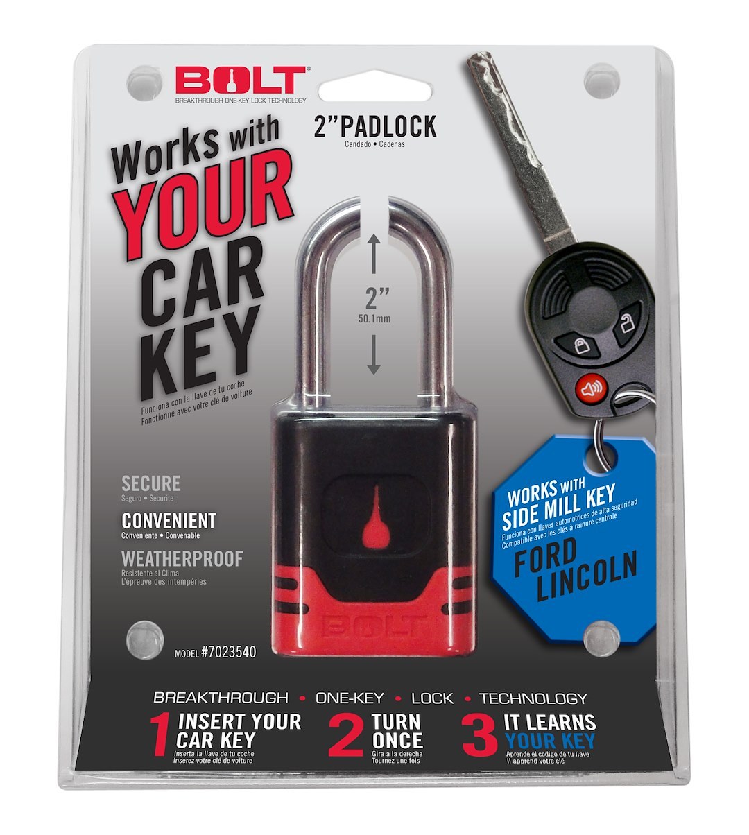 Strattec Sec Padlock, Key Type – Uses Automotive Key, 5/16 Inch Diameter Shackle, 2 Inch Height X 0.95 Inch Width Shackle Clearance – 7023540