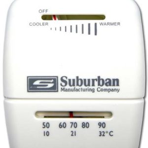Suburban Manufacturing Wall Thermostat, Single Stage, For Heat Control, Mechanical Readout, White Case – 161154
