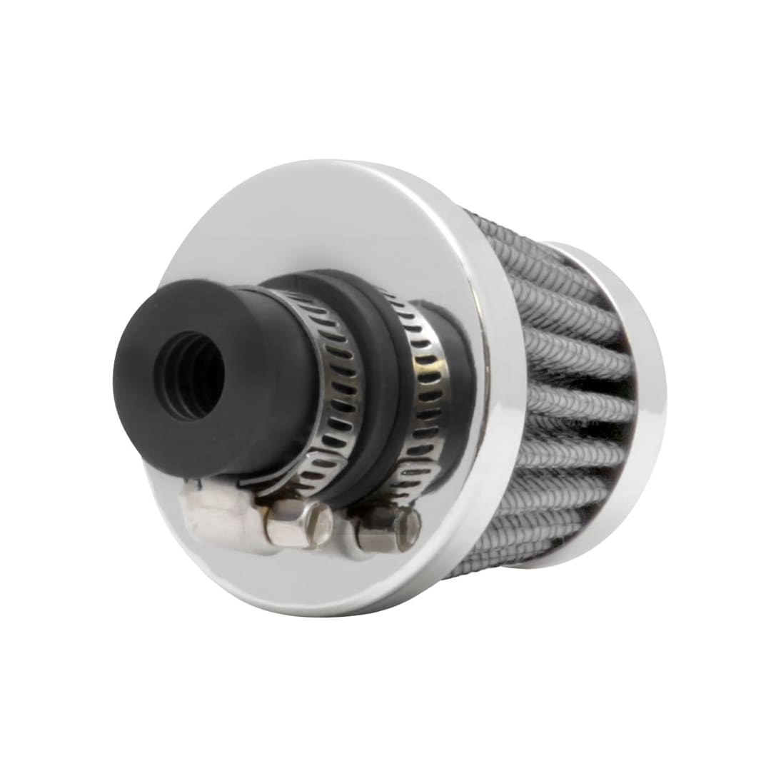 Spectre Crankcase Breather Filter, Clamp-On Mini Cone with 10 Millimeter Inside Diameter Inlet/ Gray Filter, With Black Base/ Chrome Top – 3998