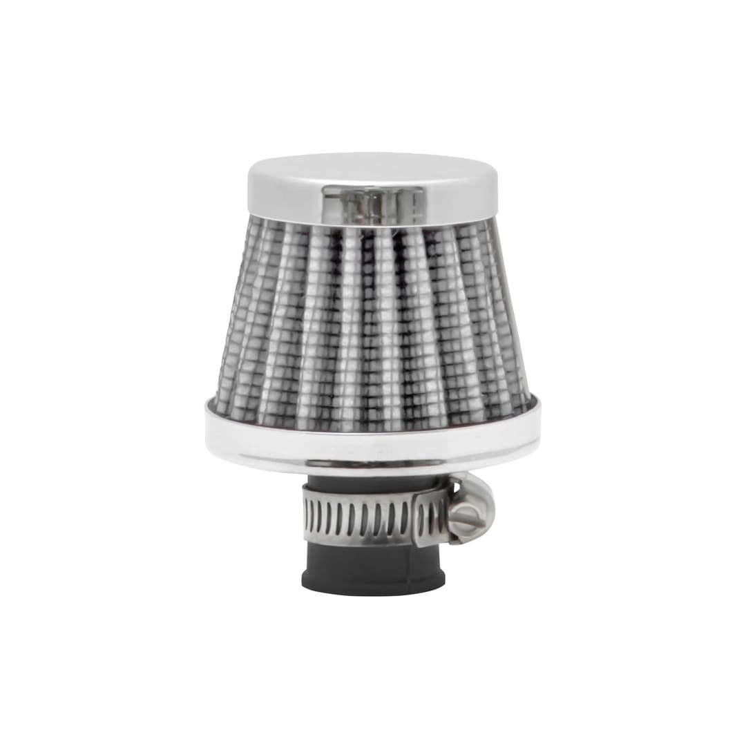 Spectre Crankcase Breather Filter, Clamp-On Mini Cone with 10 Millimeter Inside Diameter Inlet/ Gray Filter, With Black Base/ Chrome Top – 3998