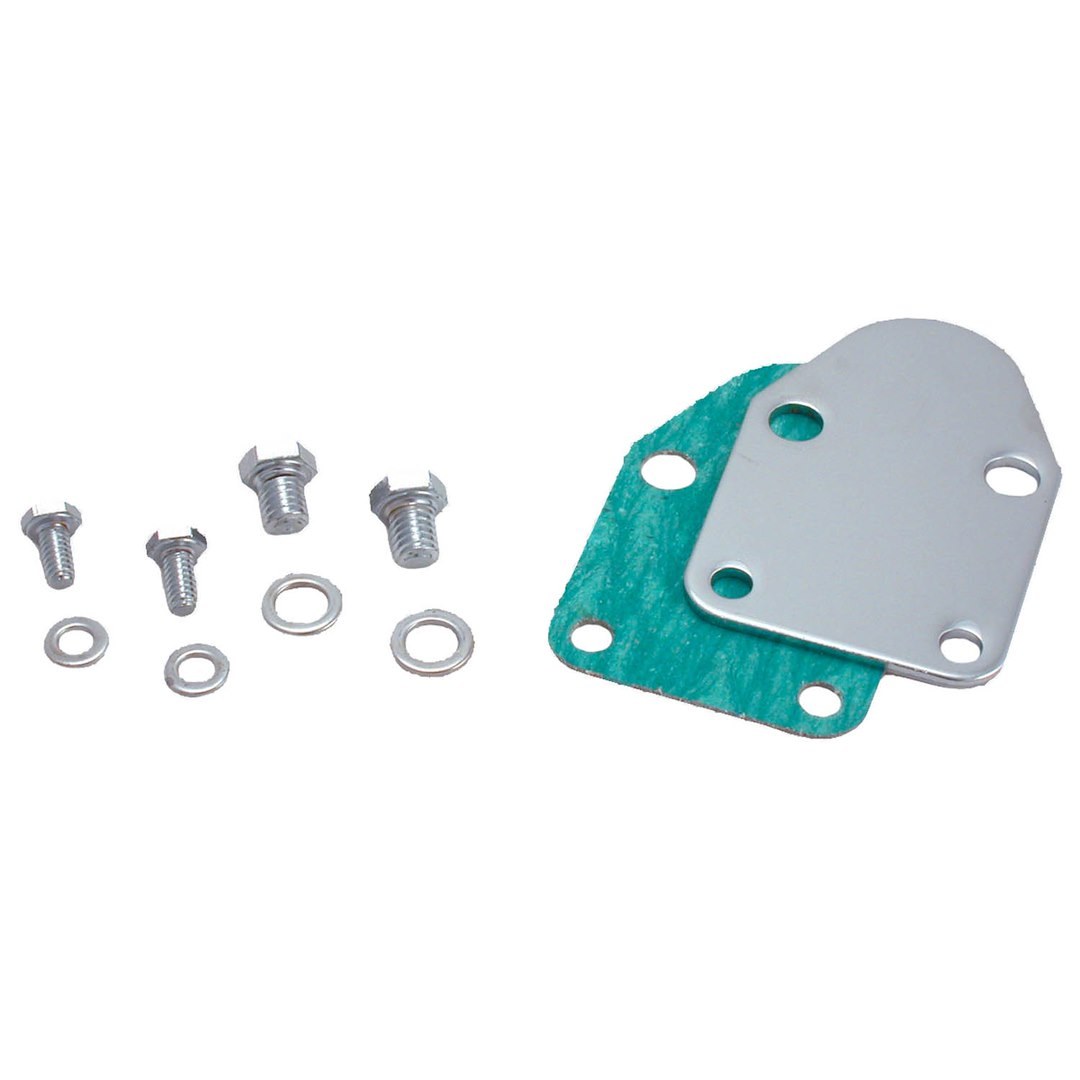 Spectre Fuel Pump Block Off Plate, Small Block Chevy, Triple Chrome-Plated Steel, With Gasket/ Bolts/ Washers – 42463