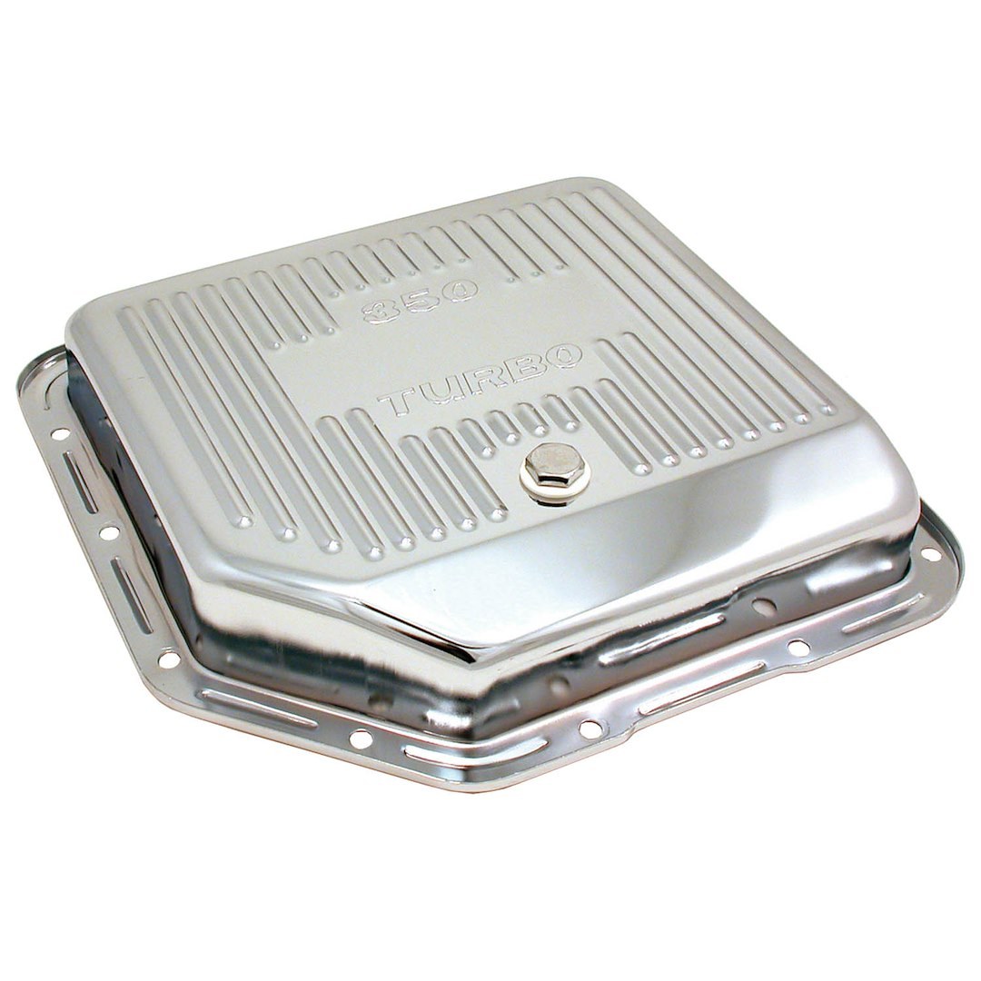 Spectre Auto Trans Oil Pan, GM Turbo 350, Stock Capacity, Silver, Triple Chrome Plated Steel, With Drain Plug – 5450