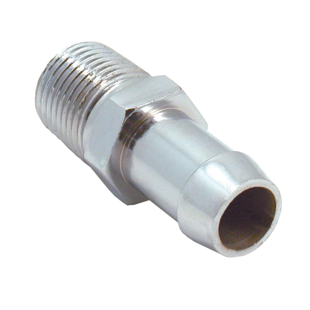 Spectre Hose End Fitting, For 5/8 Inch Heater Hose, 1/2 Inch NPT to 5/8 Inch X 1-3/4 Inch Barb, Straight, Triple Chrome Plated, Silver, Single – 5953