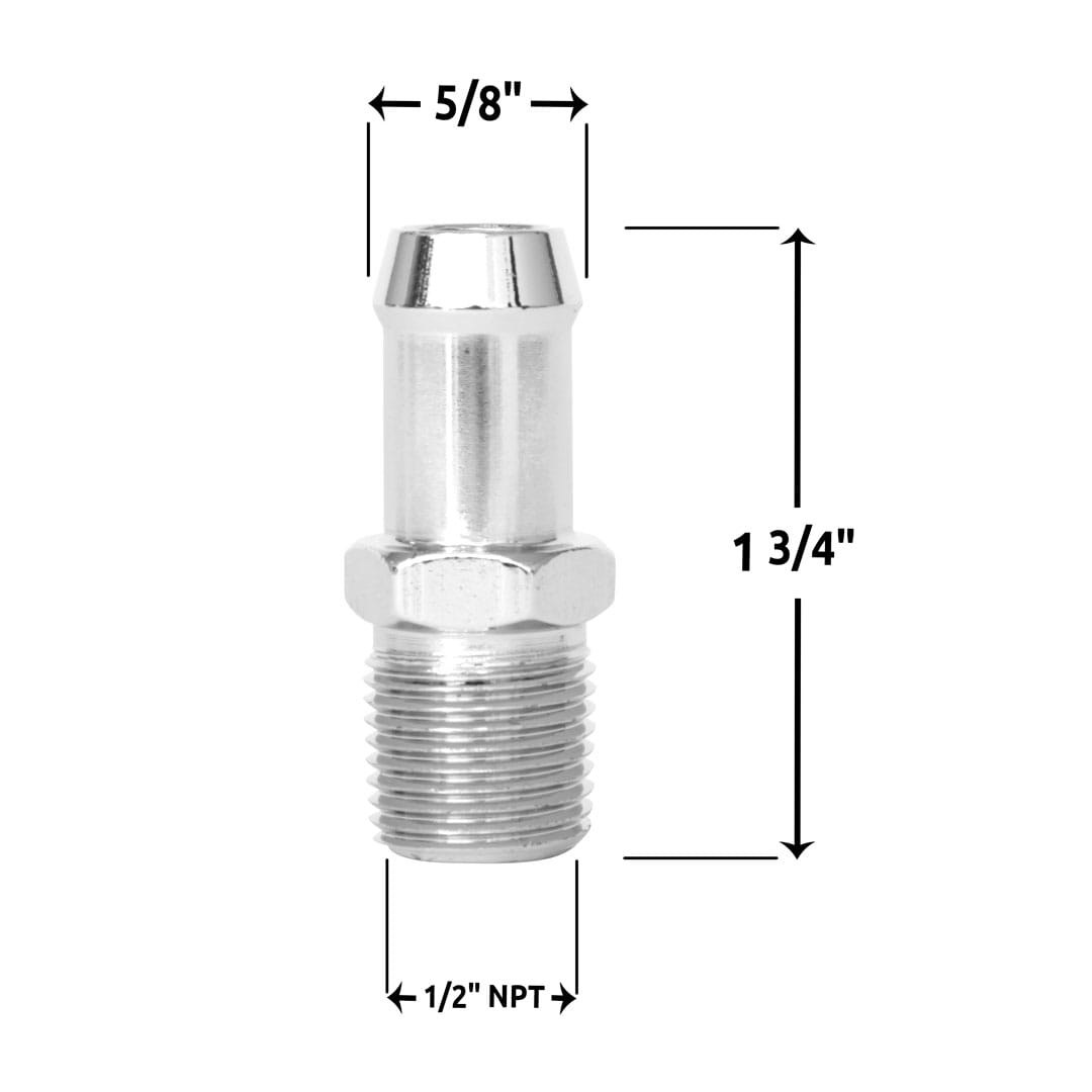 Spectre Hose End Fitting, For 5/8 Inch Heater Hose, 1/2 Inch NPT to 5/8 Inch X 1-3/4 Inch Barb, Straight, Triple Chrome Plated, Silver, Single – 5953