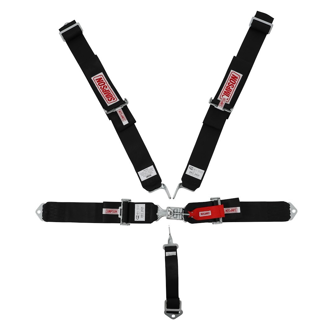 Simpson Race Seat Belt, 16.1 Sfi Rated, Not DOT Street Approved, 5 Point, 3 Inch Width, Latch and Link, Black, Single, 55 Inch Length – 29063BK