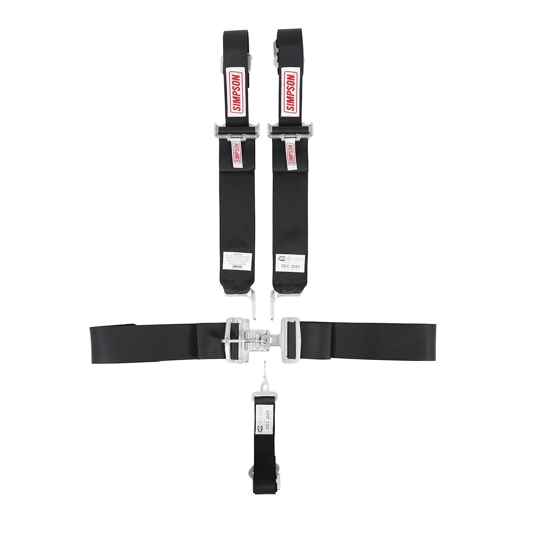 Simpson Race Seat Belt, Latch F/X Driver Restraint System, 16.1 Sfi Rated, Not DOT Street Approved, 5 Point, 3 Inch Width, Latch and Link – 29073BKH